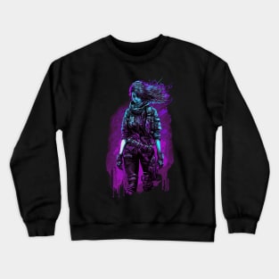 Cyberpunk Girl On Neon Background Crewneck Sweatshirt